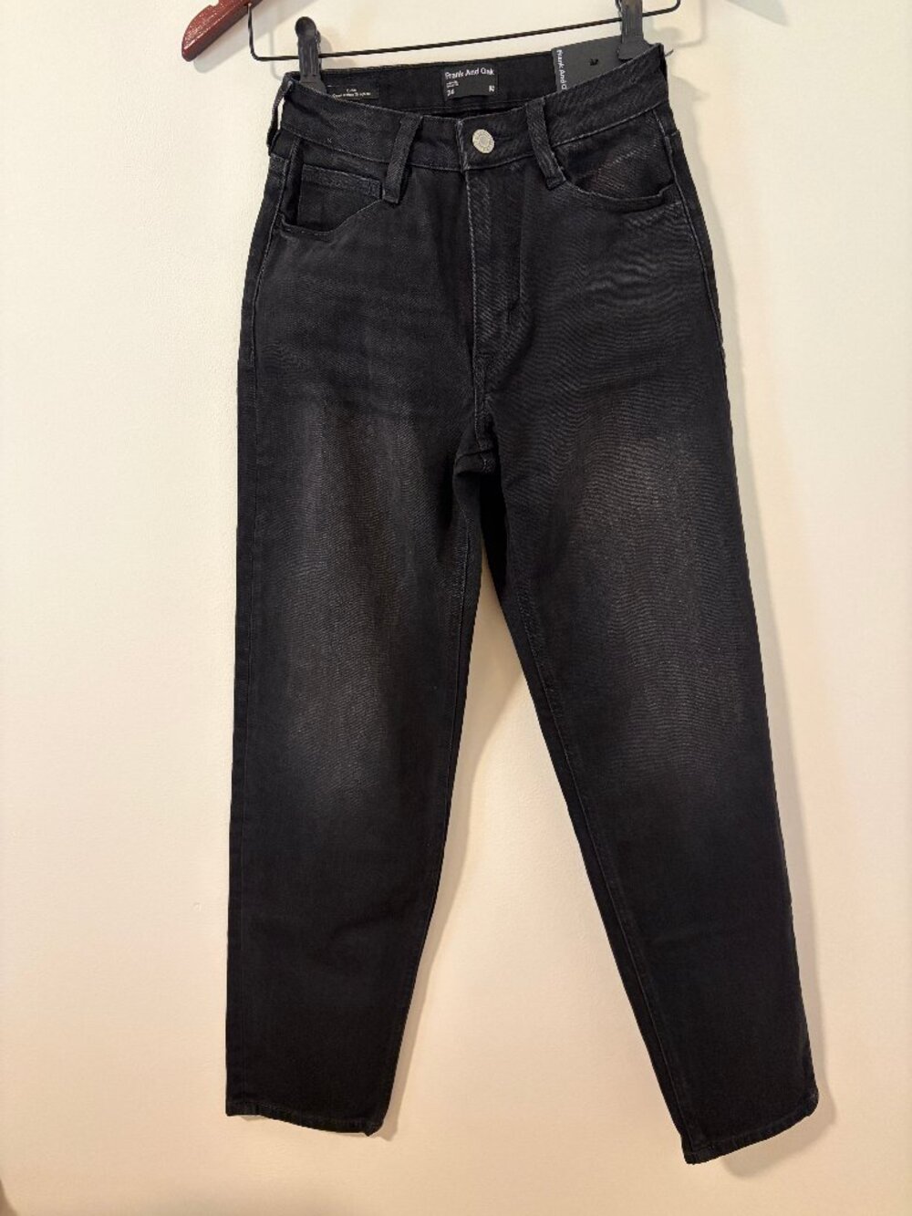 Frank And Oak Cyndi High Rise Straight Leg Black Jeans NWT Size 24